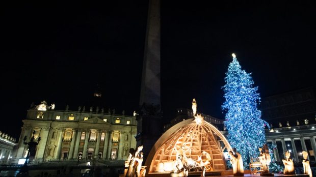 Lighten up Christmas Tree and Nativity Scene at St. Peter's Square in the Vatican.