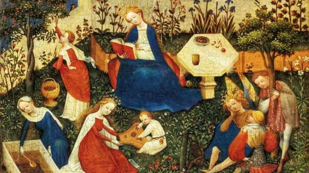 Pintura retrata jardim medieval