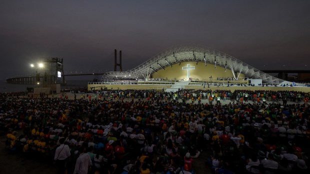 Pilgrims attend the World Youth Days vigil with young people in Tejo Park