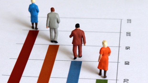miniature figures walk along graph representing years of age